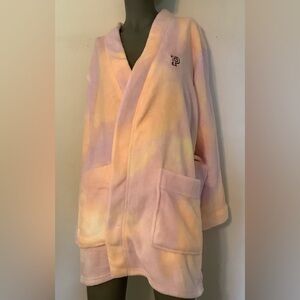 Victorias Secret Pink M -L Super Plush Cozy Short Robe TIE DYE Pink Orange New